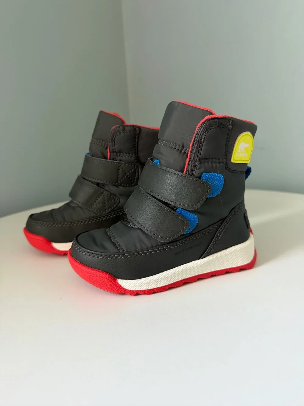 Toddler boy Waterproof Winter Boots - Black with Red & Blue Accents